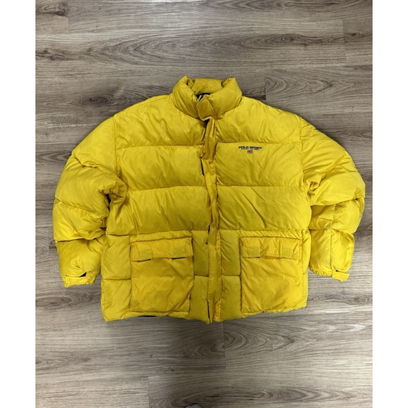 Vintage Polo Sport Ralph Lauren Down Puffer Jacket Mens Xxl‎Yellow Zip Up 90s